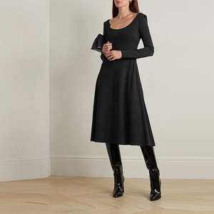 Produttore di abbigliamento personalizzato primavera autunno scollo a V manica lunga aperta posteriore elegante abito <span class=keywords><strong>nero</strong></span> casual da donna midi - Product Image 2