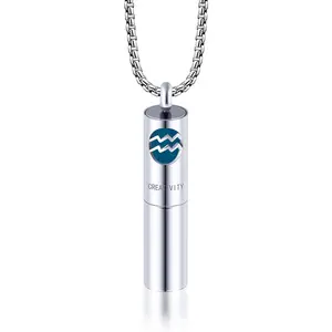 Twelve Constellations Perfume bottle Men's necklace titanium steel essence oil openable pendant