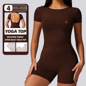 Nueva Camiseta deportiva ajustada transpirable con espalda hermosa para Yoga, Camiseta deportiva para correr de alta intensidad para mujer, Manga corta Fitness de secado rápido - Product Image 1