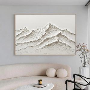 Peinture murale texturée en plâtre blanc, art abstrait montagne enneigée sur toile, œuvre d'art murale sans cadre pour hôtel et design intérieur - Product Image 5