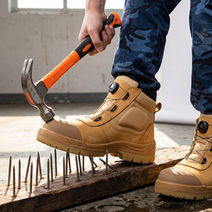 Bottes de sécurité tactiques en cuir marron mi-hautes SFA3, semelle anti-perforation, chaussures de travail sur le terrain, protection antichoc - Product Image 1