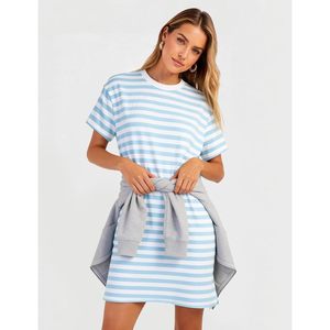 Womens Summer Striped T Shirt <b>Dress</b> Cotton Short Sleeve Crewneck Mini Casual Shift <b>Dress</b> With Pockets <b>Loose</b> Fit Breathable - Product Image 2