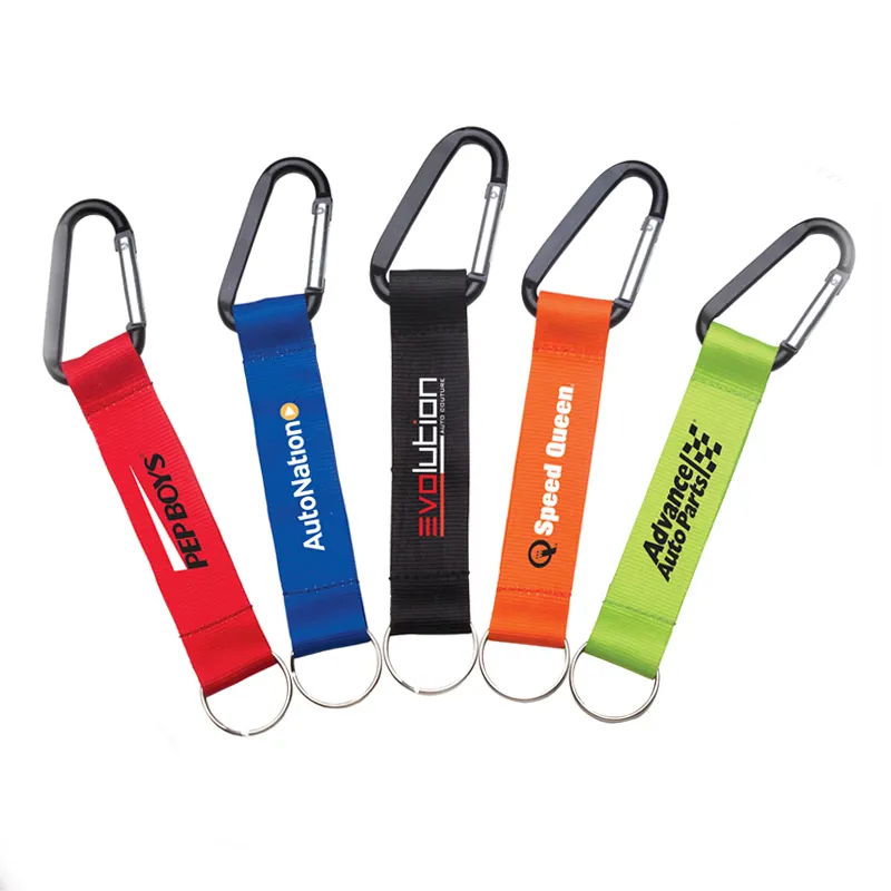 Chất Lượng Cao Bán Buôn Tùy Chỉnh Biểu Tượng Ngắn Dây Buộc Carabiner Keychain Với Dây Đeo Carabiner Móc