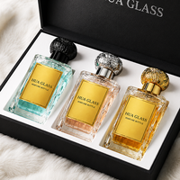 Vente en gros de flacons de parfum rectangulaires en métal avec plaque nominative, 100 ml, avec bouchon en plastique ABS et boîte design