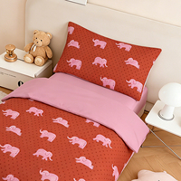 Vente en gros de linge de lit pour enfants 100% coton, ensemble de couette 4 pièces avec imprimé éléphant rose mignon, couleur terre cuite, pour filles