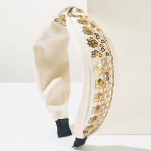 Serre-tête coréen rétro fait main en tissu à sequins pour femme, accessoire capillaire large à nœud pour mariage et fête - Product Image 3