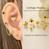 Hengsen Stainless Steel Ball Back Stud Earring Colorful CZ Heart Hinged Pendant Tragus Earrings Cartilage Helix Piercing Jewelry