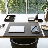 Tapis de souris d'ordinateur de bureau en forme de L OEM grand tapis de bureau gris en cuir végétalien pour ordinateur portable