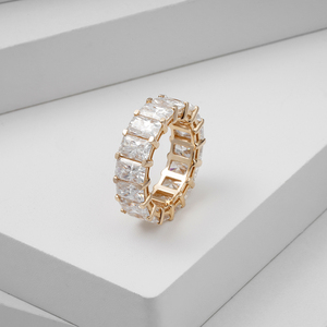 Anillo de Eternidad de Oro Amarillo de 14K con Moissanita, Corte Radiante, Engaste de Garras, Joyería Unisex para Boda, Compromiso y Fiesta - Product Image 1