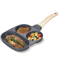 Poêle à œufs RAF R.2542 19CM 750W, antiadhésive, multi-sections, base plate, manche en bois, ustensile de cuisine