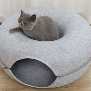 Wholesale Custom Pet Cat House Large Donut Design Tunnel Play Zipper Design Felt Cat Bed