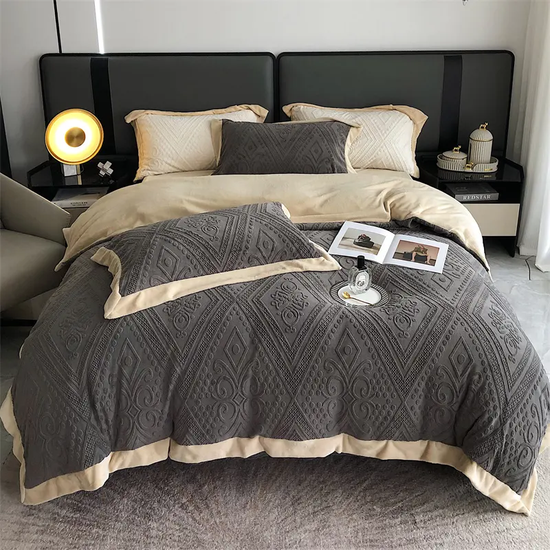नरम और आरामदायक बिस्तर ऊन Duvet कवर जाजम Pillowcase उभरा मखमल Duvet कवर सेट 3pcs रानी आकार