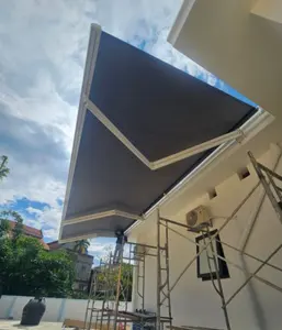 Açık güneşlik LED aydınlatma katlanır kol tente alüminyum Awning su geçirmez alüminyum elektrikli geri çekilebilir tente