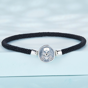 Pulsera de Plata de Ley 925 con Calavera Rebelde y Cordón Encerado Negro, Estilo Punk <span class=keywords><strong>Rock</strong></span>, para Hombre y Mujer, Base para Charms DIY SCB247 - Product Image 3