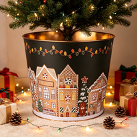 Pot Logam Bentuk Desa Gingerbread Natal, Warna Emas, Model Kerucut, Tempat Penyimpanan untuk Liburan, Pot Bunga, Dekorasi Rumah, Taman, Pesta, Meja