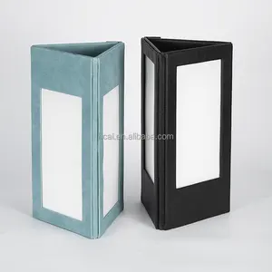 Bar Charging LED Ordering Stand 3 View Triangular Stand Led Menu PVC Faux Leather Menu Board