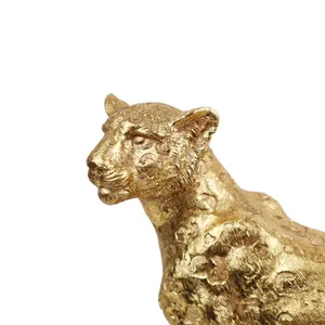 تمثال حيوان من الراتينج للديكور المنزلي على شكل فهد ذهبي