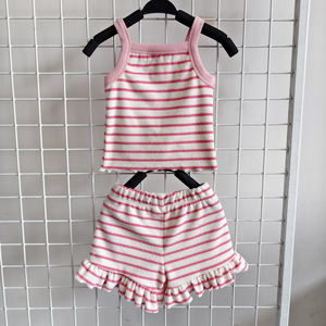 Set di Asciugamani in Spugna a Righe per Bambine con Canotta e Pantaloncini con Volant Completo in Spugna per Bambini - Product Image 2