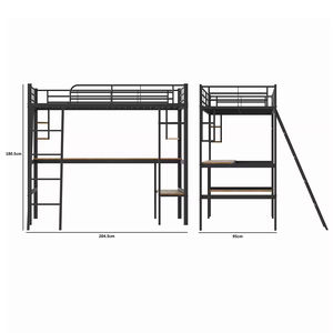 Cama de Dormitorio de <span class=keywords><strong>Metal</strong></span> y Madera con Escritorio, Estante de Almacenamiento, Cama Alta, Cama de Hierro con Mesa - Product Image 1