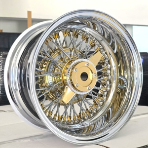 Raytop New 13x7 72 Spoke Reverse Offset Cross Lace Steel Wire Wheel With Chrome Hub and Spinner <strong>Ring</strong> - Product Image 2