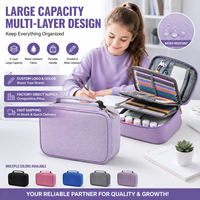 Trousse à crayons classique portable à 5 couches, grande capacité, multi-compartiments, organiseur de papeterie, pochette à stylos en Oxford avec fermeture éclair, pour l'école