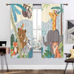 Bambini animali <span class=keywords><strong>Safari</strong></span> <span class=keywords><strong>tende</strong></span> per ragazzi camera da letto simpatico cartone animato divertente orso del bosco bambini scuola materna foglie della giungla per soggiorno - Product Image 3