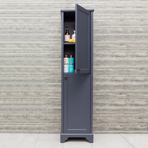 ארון אמבטיה כפול דלתות בצבע כחול-אפור, בעיצוב בהשראת התקופה הוויקטוריאנית, ללא כיור קרמי. - Product Image 4