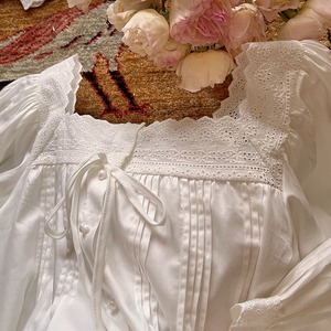 Conjunto de Pijama de Algodón con Cuello Cuadrado y Pliegues Acordeón, Estilo Retro Elegante, Manga Larga, para Mujer, Primavera-Otoño, Nuevo, Holgado y Dulce - Product Image 5