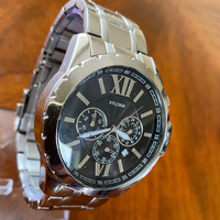 Stopwatch Multifungsi Pria dari Baja Tahan Karat dengan Tali Baja Tahan Karat dan Layar Analog