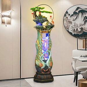 Aquarium de style chinois en forme de paon avec fonction d'eau circulante pour la décoration d'angle de salon ou d'entrée - Product Image 3