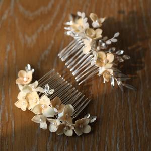 Coloré hortensia céramique fleur <span class=keywords><strong>cheveux</strong></span> peigne cristal <span class=keywords><strong>cheveux</strong></span> accessoires coiffure pour mariée mariage plaqué or alliage bijoux - Product Image 4