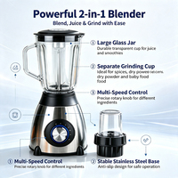 Multifunctionele 2-in-1 blender en molen, huishoudelijke blender met meerdere snelheden voor het maken van sap, mixen, malen en droge poeders.
