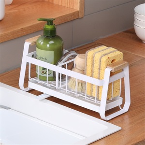 Égouttoir de cuisine double moderne sur pied en acier inoxydable étanche pour comptoir, rangement pour détergent, éponge et brosse - Product Image 1