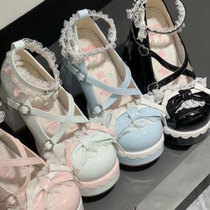 Nouvelles Chaussures Lolita à Plateforme et Talon Haut pour Femmes, avec Nœud et Bout Rond, Motif Fraise Douce, Mignonnes, Grandes Tailles, En Stock - Product Image 2
