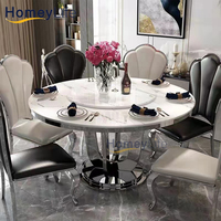 Ensemble de table à manger ronde moderne avec plateau en marbre et pieds en acier inoxydable, meubles en métal pour usage hôtelier et salle à manger à domicile