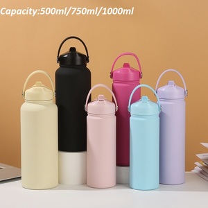 Stainless Steel Water Bottle Tumbler 500ml 750ml 1000ml Vacuum Insulated <b>With</b> Handle For Travel - Product Image 1