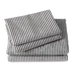 Eco-friendly High quality bed Cotton linen striped flat bed Sheets wedding wash linen stripe Bedding set Home textiles