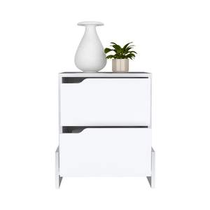 DB Modern <b>White</b> Finish Brookland <b>Bedside</b> <b>Table</b> Sturdy Base Nightstand with Double Drawers Foldable for Apartment or Home Use - Product Image 3