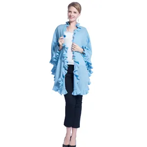 Mongolian pure 100% cashmere fashion ruffle edge cashmere poncho capes for ladies