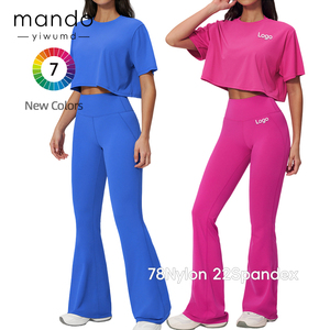 Conjunto Deportivo Casual de 2 Piezas para Mujer, 78% Nailon, 22% Elastano, Top Corto Holgado de Manga Corta y Leggings Acampanados - Product Image 2