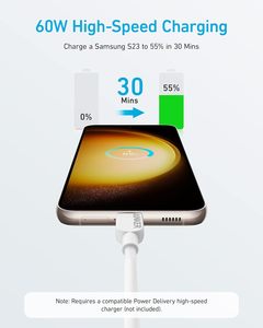 Para Anker 60W USB C a USB C Cable 3A Tipo Cargador Carga rápida 1,8 m Longitud con chaqueta TPE para iPhone 17 Series 310 - Product Image 4