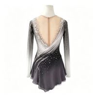 Robe de patinage artistique à paillettes dégradées, manches longues, dos ouvert, costume de compétition de patinage sur glace