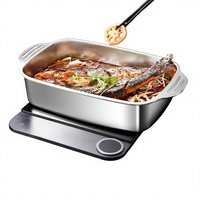 Plateau à poisson en acier inoxydable 41x24x8cm, plaque de barbecue carrée avec couvercle, design tendance de style chinois