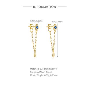 ต่างหูเงินแท้ 925 ประดับพู่ห้อยรูปดวงตาปีศาจ - Product Image 2