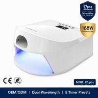Lámpara UV LED para Uñas BQ-R10 de 168W, 57 LED, 365nm 405nm, Doble Longitud de Onda, Doble Zona, para Mano Completa o Dedo Individual, Sensor Automático con Temporizador Preestablecido