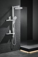 Ensemble de douche mural intelligent LED brossé blanc laiton multifonctionnel avec colonne, jet pluie, jet pause et massage doux pour appartement