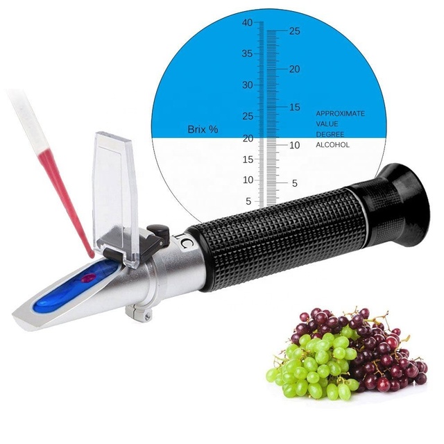 Wine Refractometer Sugar Content Detector 0-40% Brix and 0-25% Alcohol Detector Suger Refractometer