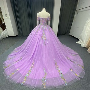 Lsany274 Elegante Vestido de Quinceañera con Corsé Lavanda, Escote Corazón, Apliques de Encaje Floral y Cola Circular Tipo Catedral Jancember - Product Image 6