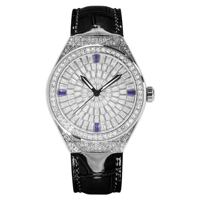 HANBORO Luxury Ladies Watch with Full Diamond Case Square Diamond Bezel Stylish Leather Strap and Pointer Dial Display