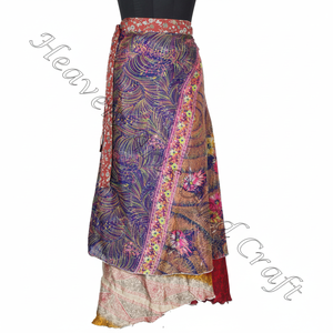 กระโปรงผ้าไหมฮิปปี้ส่าหรี2ชั้นสไตล์วินเทจดีไซน์เนอร์อินเดียวินเทจ - Product Image 1